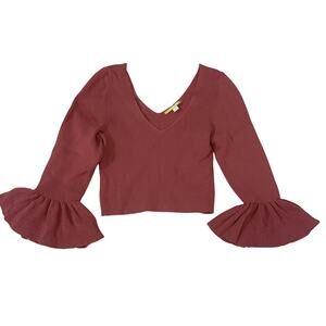Gianni Bini Rust Ribbed Knit Bell Sleeve Crop Sweater Top Size S